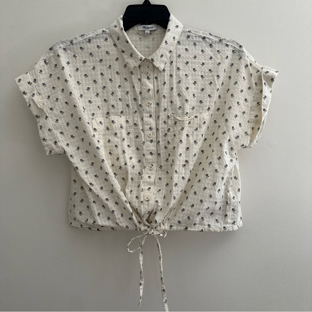 Madewell Button-Up Drawstring Blouse Large in Blo… - image 2